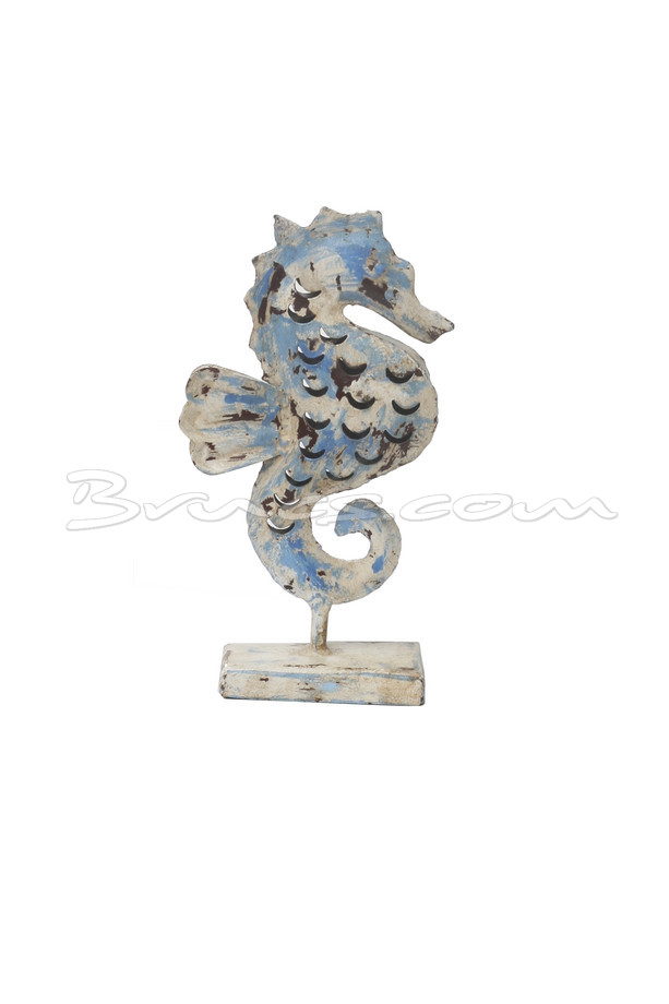 PEDESTAL CABALLITO DE MAR PEQUEÑO METAL BEIGE AZUL