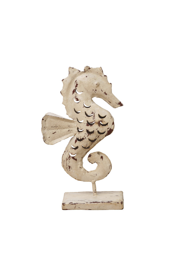 PEDESTAL CABALLITO DE MAR PQ. METAL BEIGE-MARRON