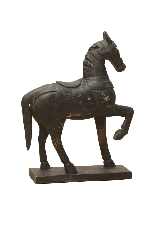 CABALLO MADERA NEGRO CON PEANA