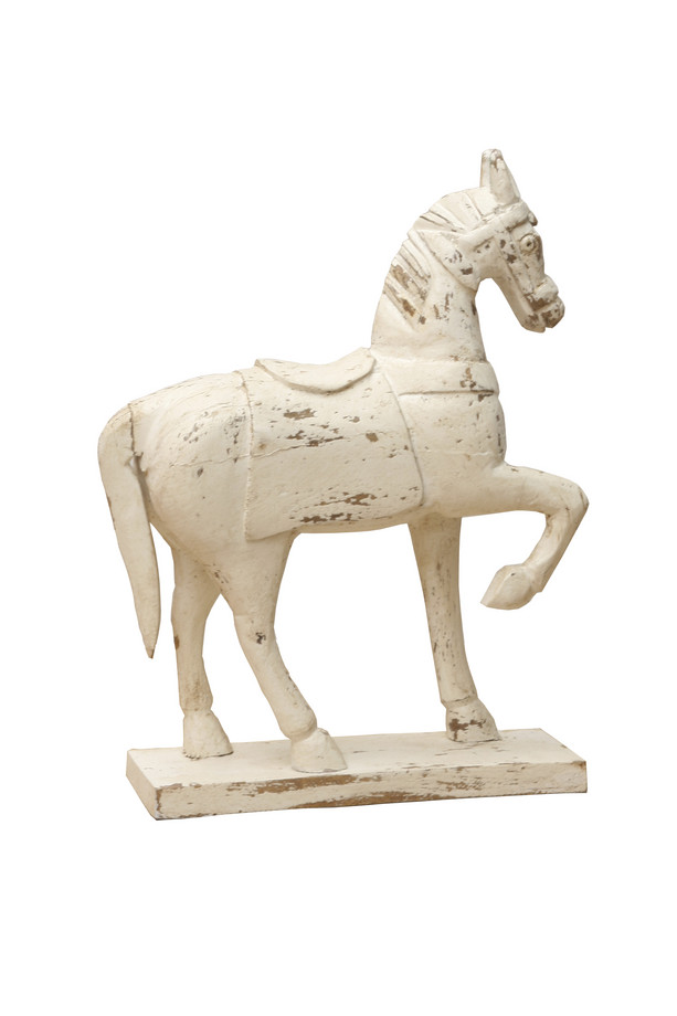 CABALLO MADERA BLANCO DECAPADO CON PEANA