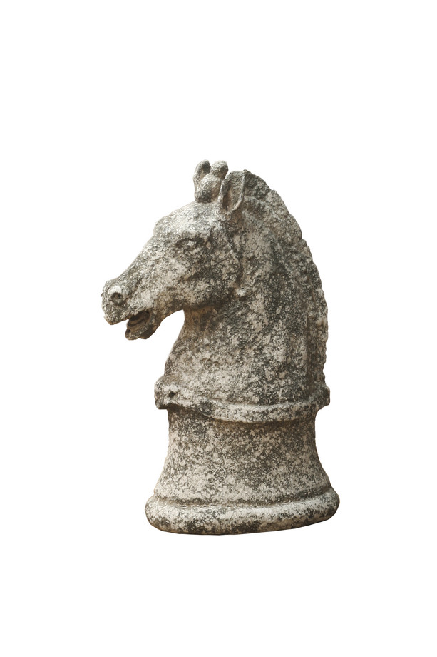 PEDESTAL CABEZA CABALLO RESINA BLANCO-GRIS ANTIGUO
