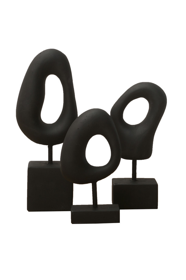 SET 3 PEDESTALES FIGURA ABSTRACTA CERÁMICA NEGRA