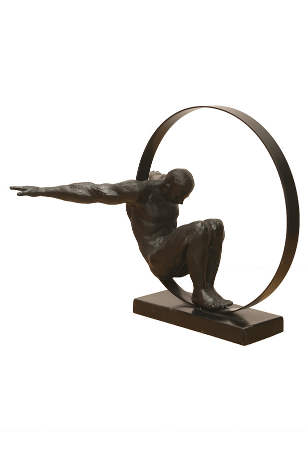 [663TE005] FIGURA HOMBRE EN CÍRCULO METAL Y RESINA NEGRA