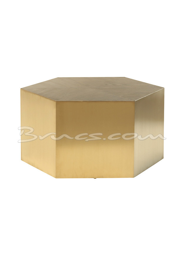 [377WB870] MESA AUXILIAR HEXAGONAL ROSS GR. ROBLE Y LATÓN