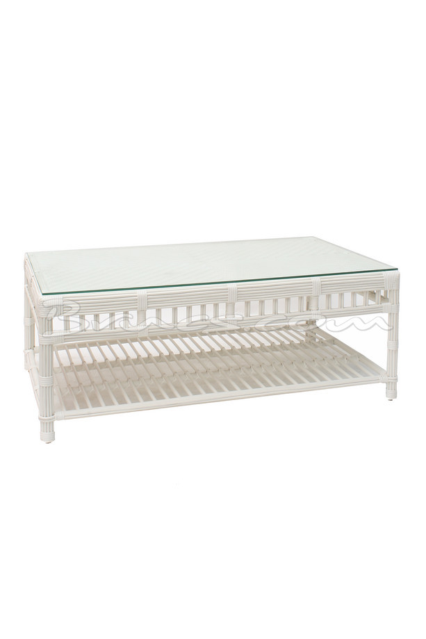 [514BA184] MESA CENTRO GUNA RATTAN Y TEJIDO SINTÉTICO BLANCO