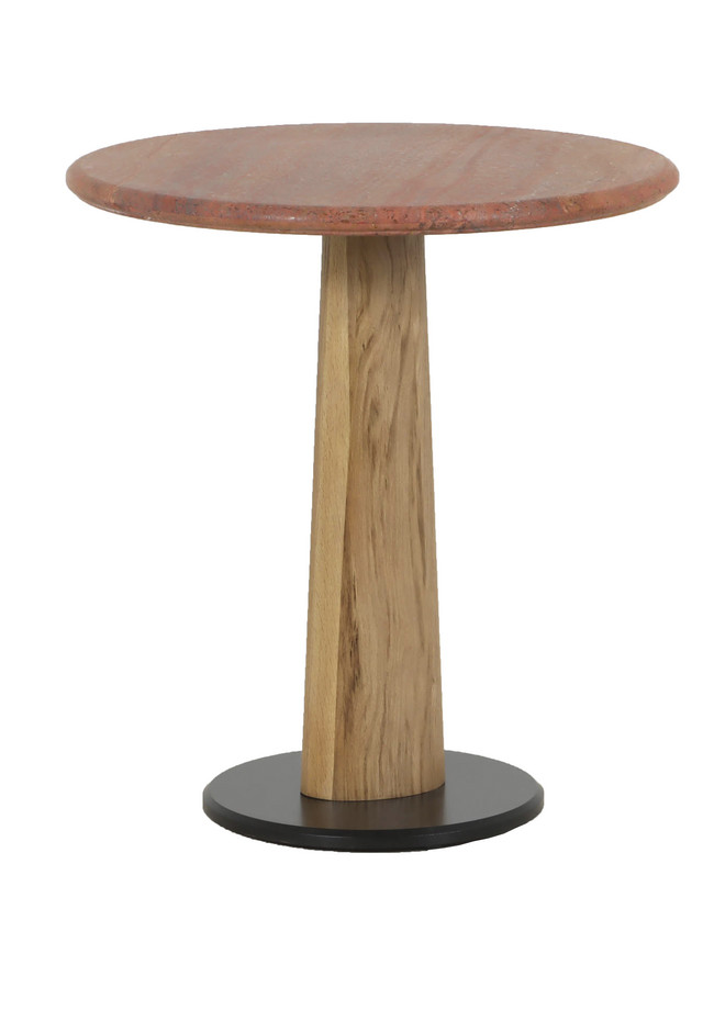 [377WB1517] MESA COMEDOR REGULUS  ROBLE Y TRAVERTINO ROJO