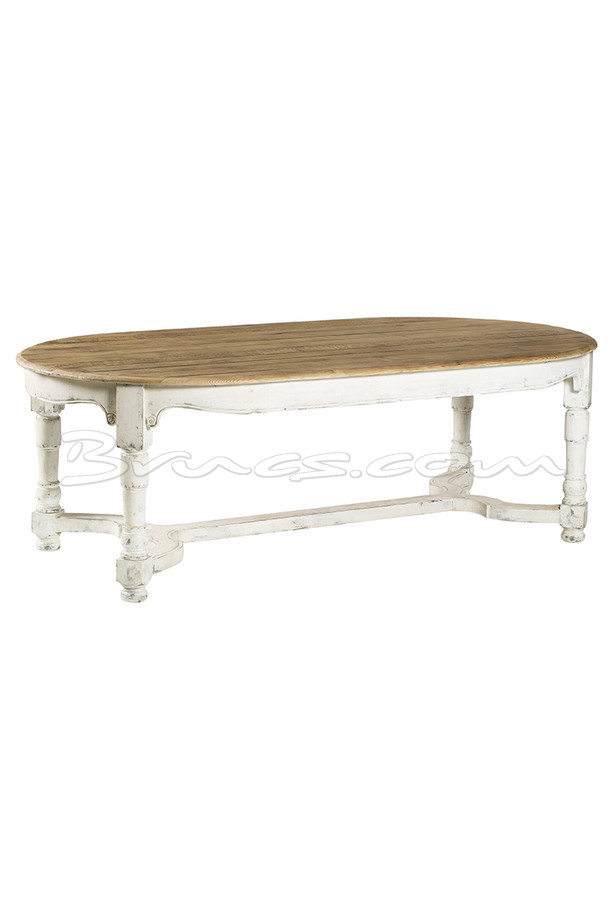 [377WB675] MESA COMEDOR MAJA OVALADA PINO C/ PATAS BLANCAS